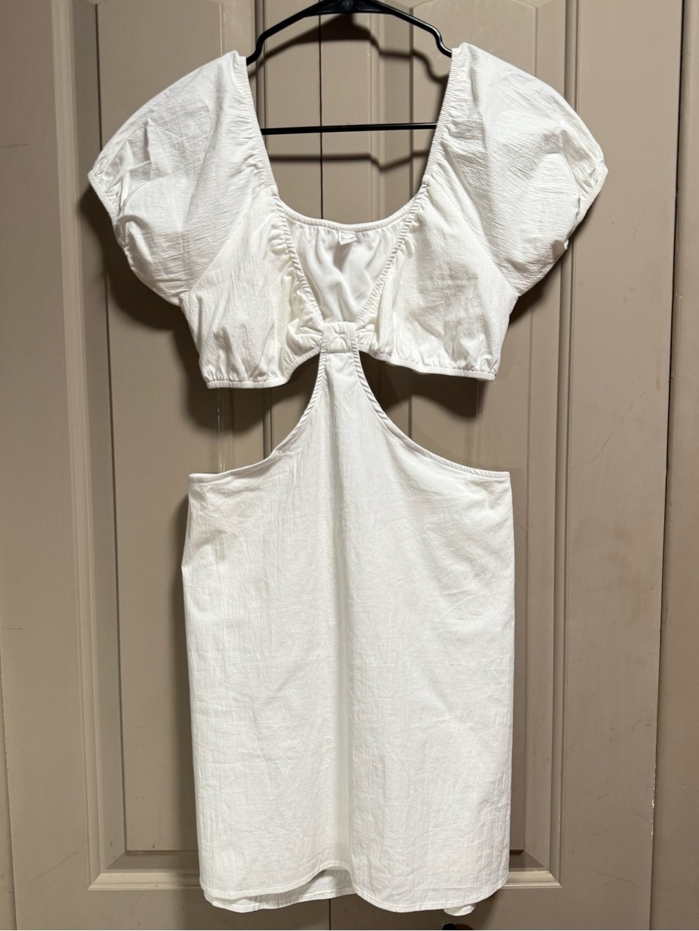 White Cutout Puff-Sleeve Mini Dress